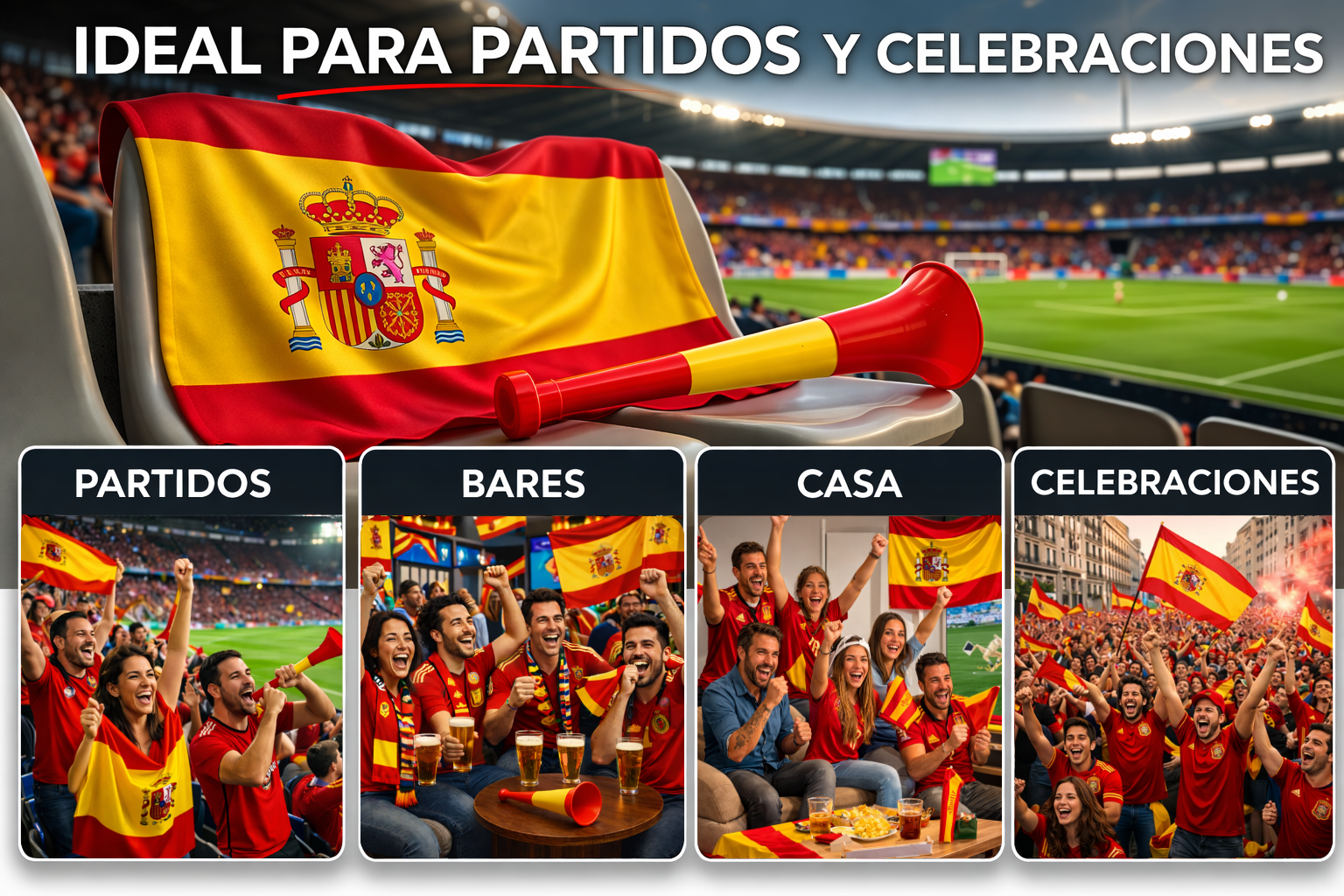 Pack Afición España – Bandera 90x150 cm + Bocina
